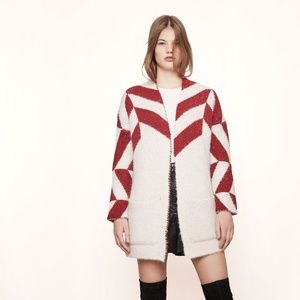 Maje Milady Knitted Cardigan Long Jacq Rouge